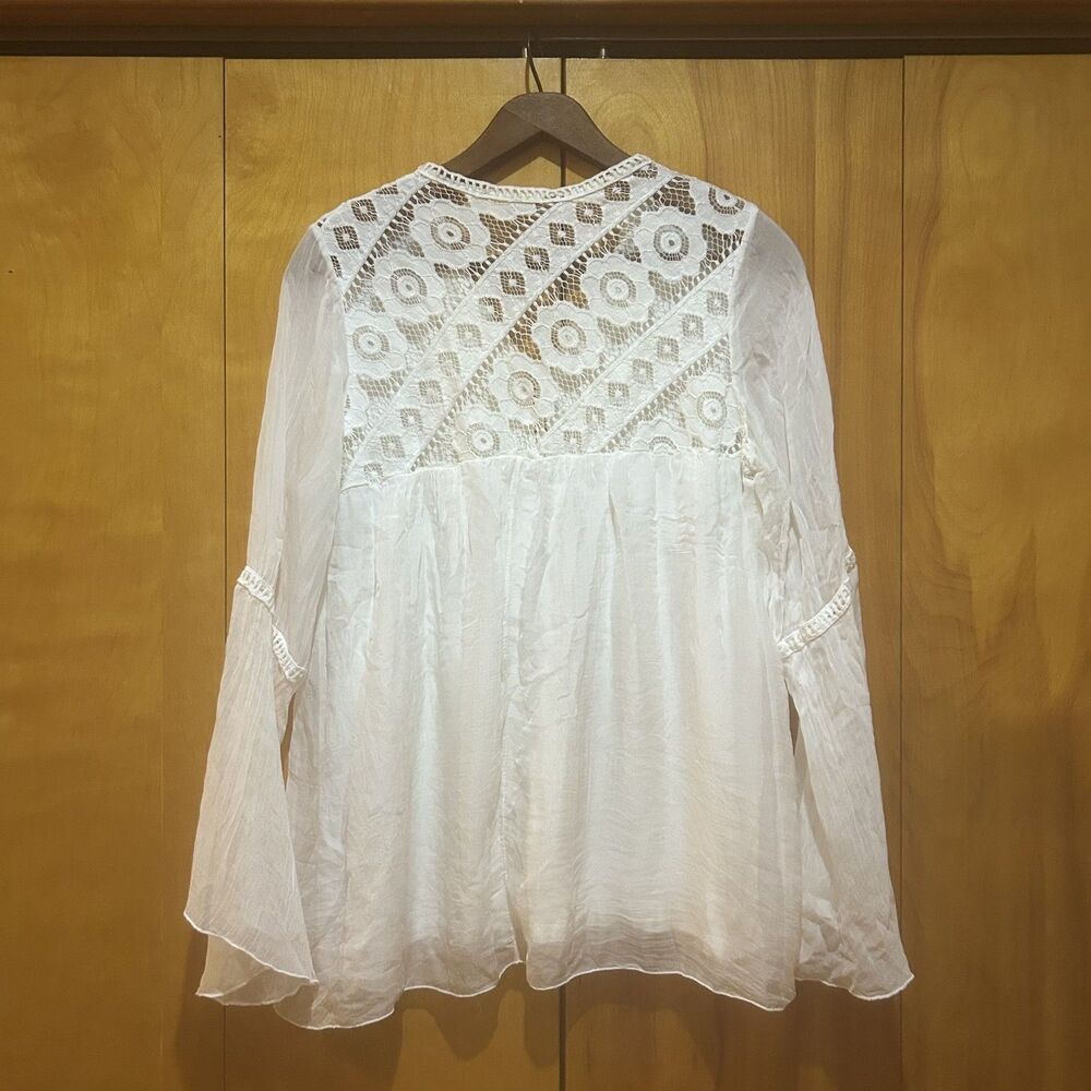 Bellambra Womens Ivory Silk Blend Top Bell Sleeves Size S Boho Fairy Ethereal - Picture 6 of 12